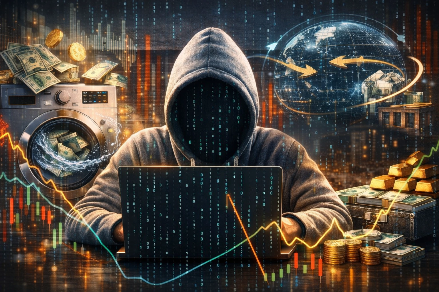تصویر مفهومی پولشویی و جرایم مالی دیجیتال.
