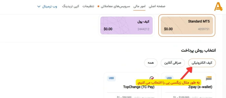 شارژ حساب amarkets