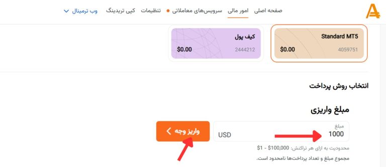 شارژ حساب amarkets